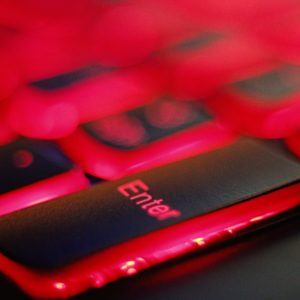 a close up of a red and black keyboard